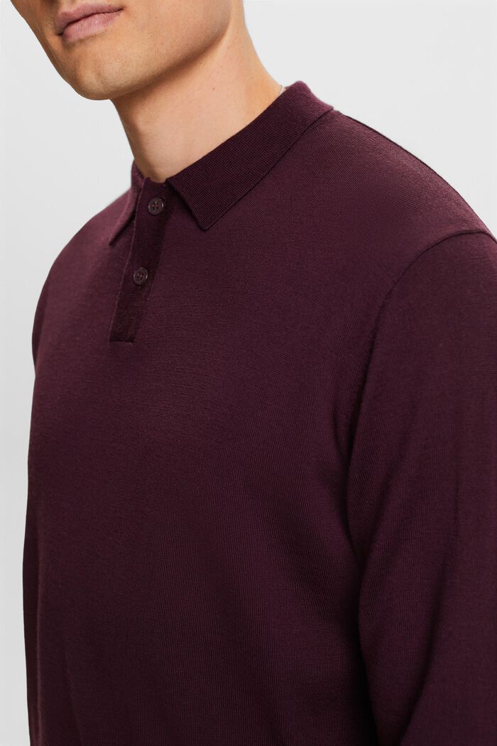 Vlněný pulovr s polokošilovým límcem, AUBERGINE, detail image number 2