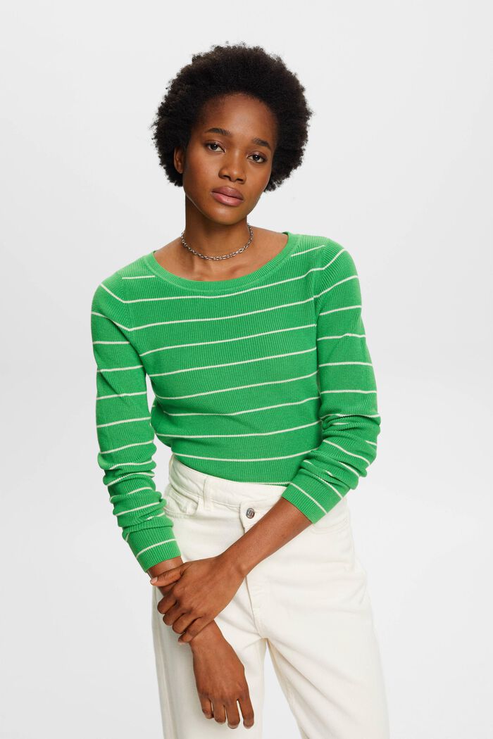 Pruhovaný pletený pulovr z bavlny, GREEN, detail image number 0
