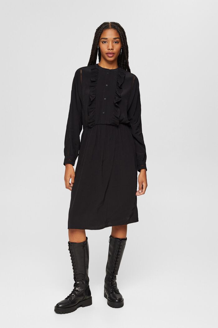 Šaty s háčkovanou krajkou, LENZING™ ECOVERO™, BLACK, detail image number 5