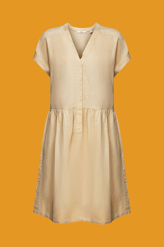 Košilové šaty z bavlny a lnu, SAND, detail image number 6