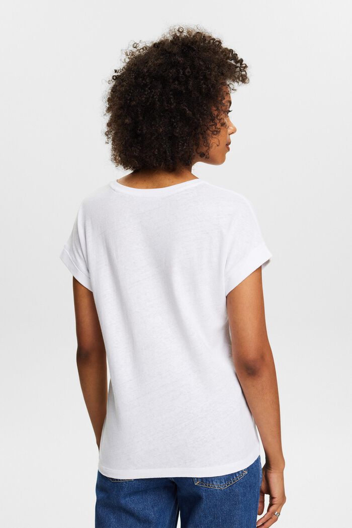 Tričko z bavlny a lnu se špičatým výstřihem, WHITE, detail image number 2