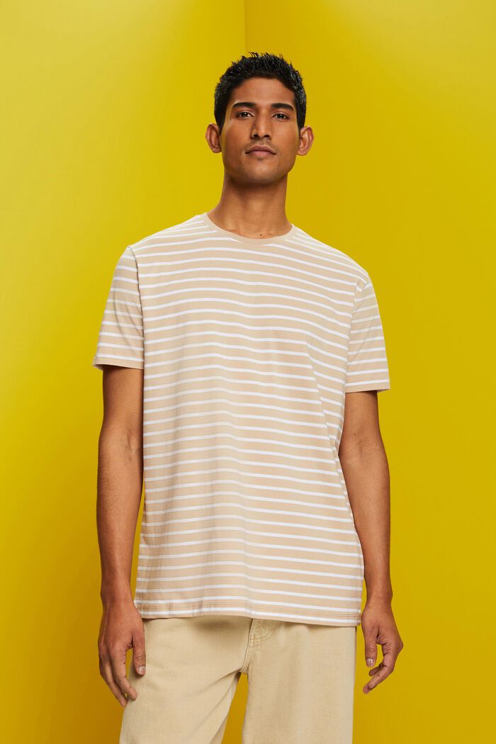 Pruhované žerzejové tričko, 100 % bavlna, SAND, detail image number 0