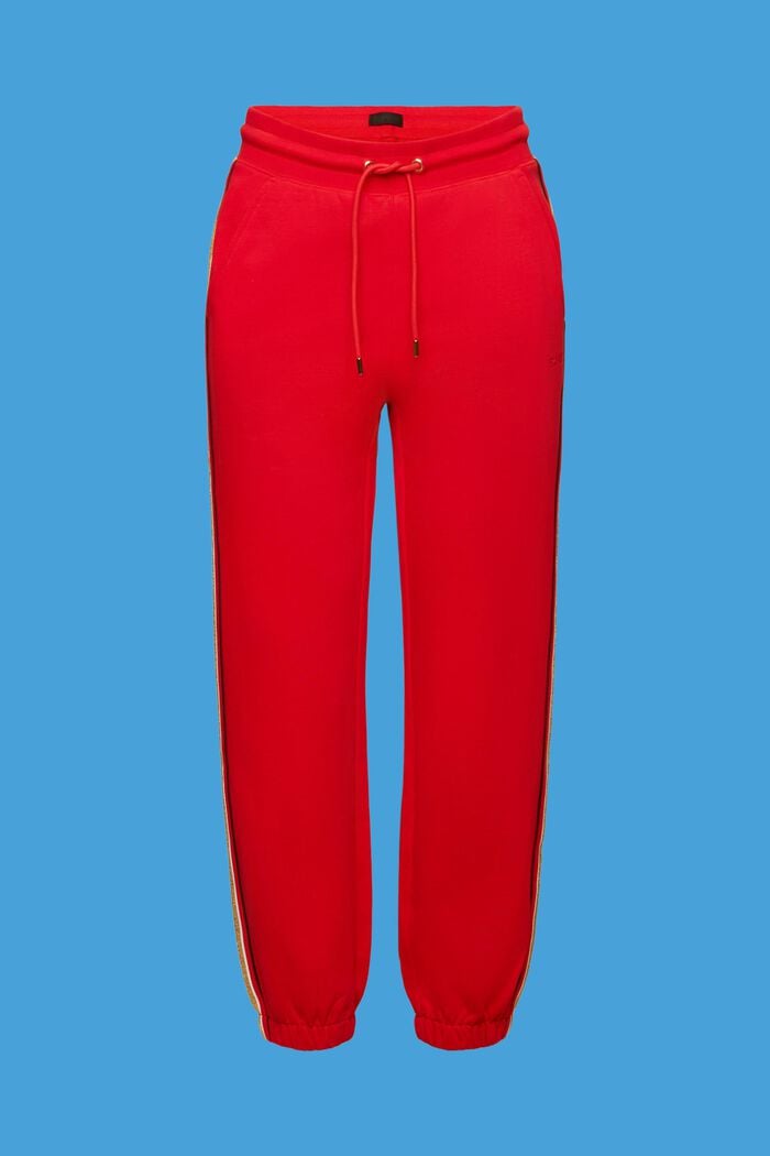 Bavlněné teplákové kalhoty s pruhy, RED, detail image number 6