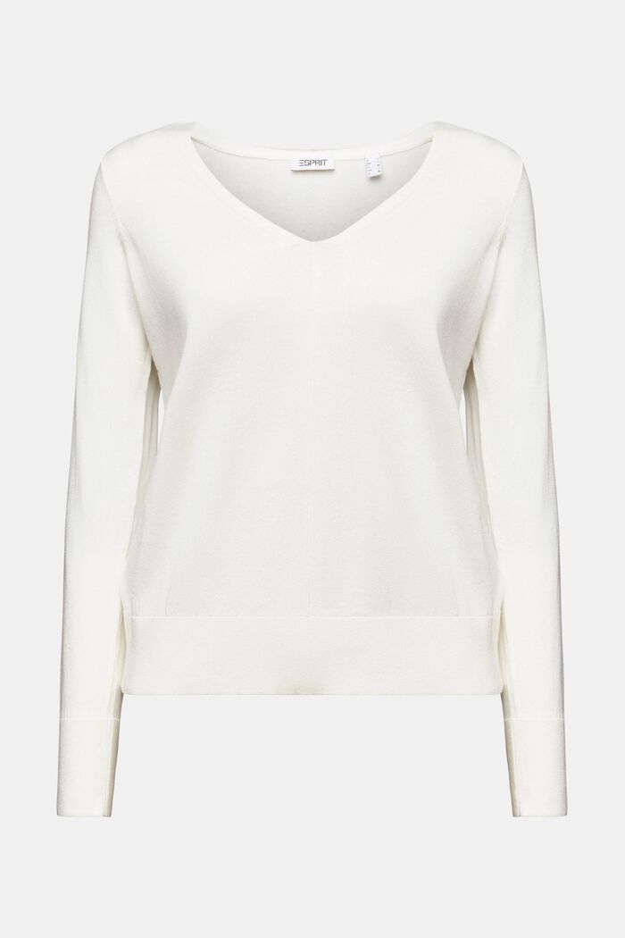 Bavlněný pulovr se špičatým výstřihem, OFF WHITE, detail image number 6