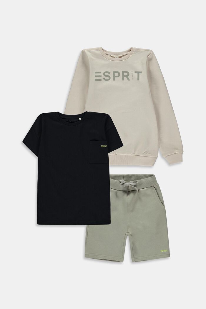 Kombinovaná sada: mikina, tričko a šortky, LIGHT BEIGE, detail image number 0