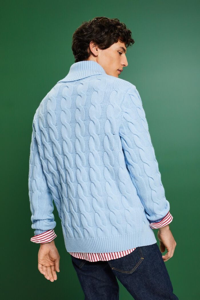 Šálový pulovr z vlněné copánkové pleteniny, LIGHT BLUE LAVENDER, detail image number 2