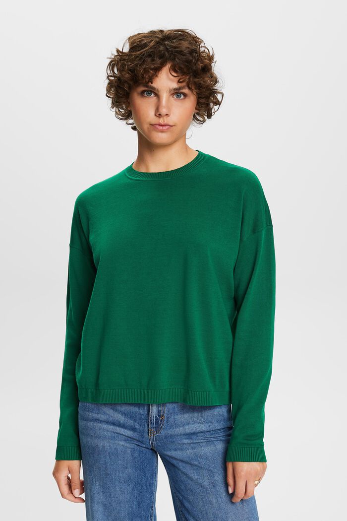 Oversize pulovr, 100 % bavlna, DARK GREEN, detail image number 0