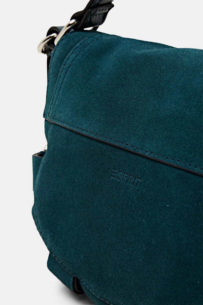 Semišová sedlová kabelka s dekorativními pruhy, TEAL GREEN, detail image number 1