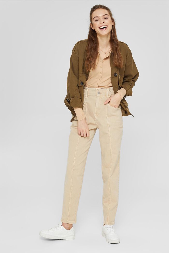 Kalhoty s pasem ve stylu paperbag, bio bavlna, BEIGE, detail image number 1