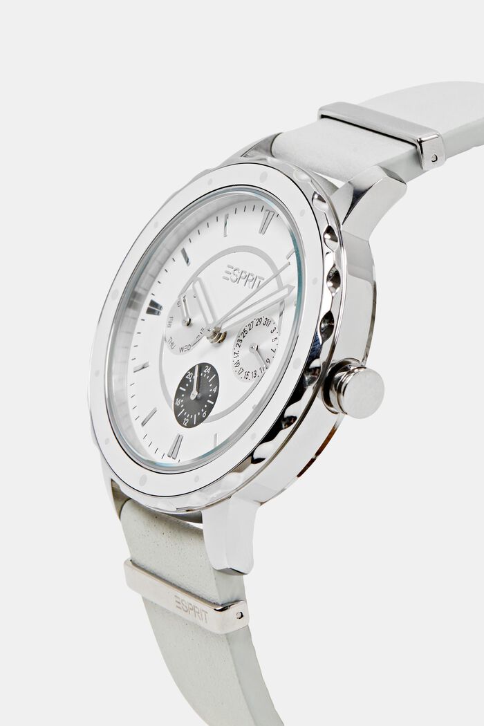 Multifunkční hodinky s koženým náramkem, SILVER, detail image number 1