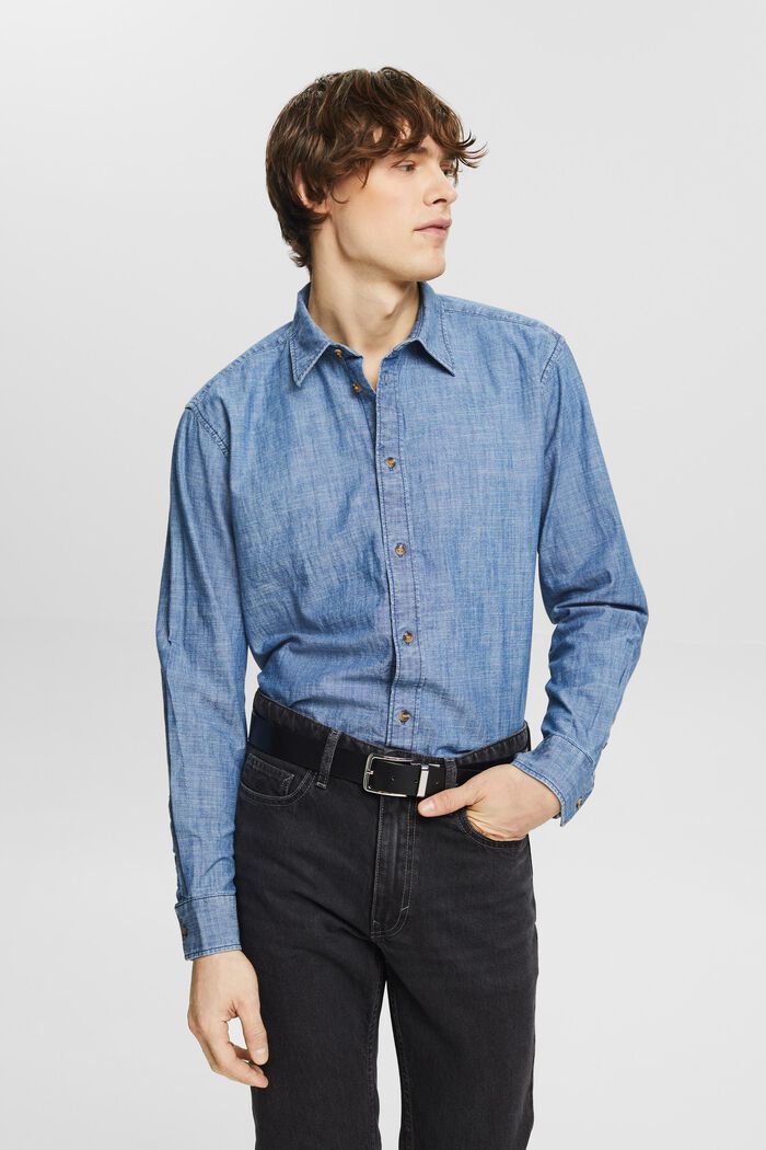 Džínová košile s propínacím límcem, BLUE MEDIUM WASHED, detail image number 0