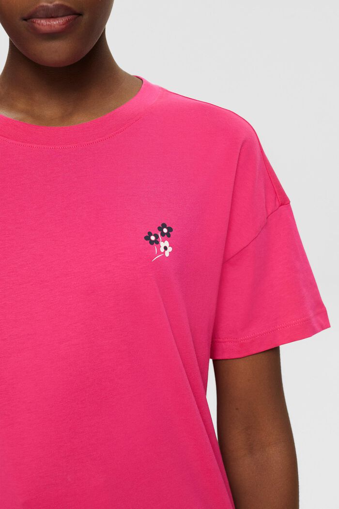 Tričko s květovaným potiskem na hrudi, PINK FUCHSIA, detail image number 2
