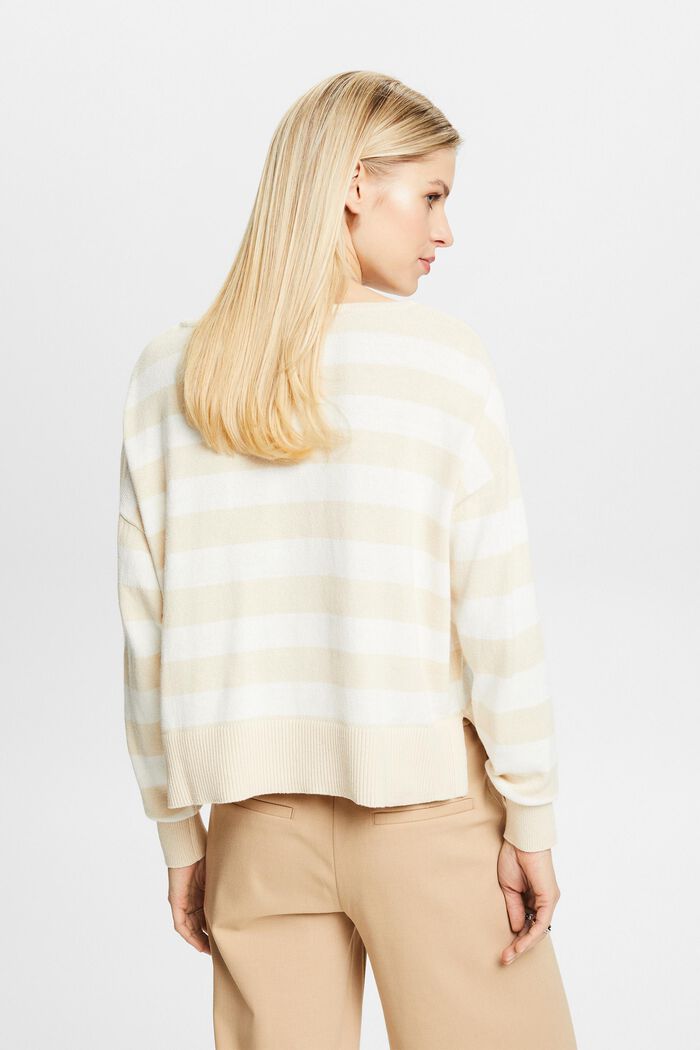 Pruhovaný pulovr ze směsi bavlny a lnu, CREAM BEIGE, detail image number 2