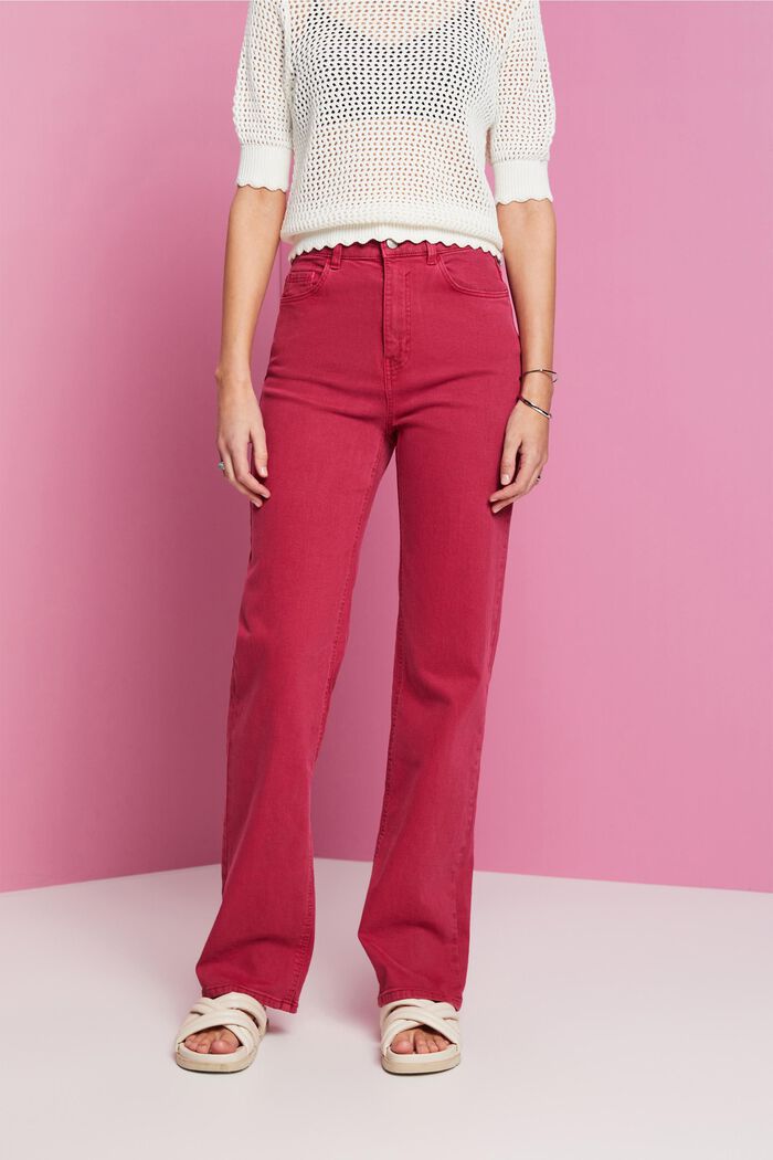 Kalhoty s rovnými nohavicemi a vysokým pasem, DARK PINK, detail image number 0