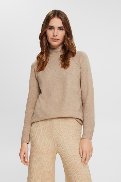 Pletený pulovr, směs s vlnou, krátký rolákový límec