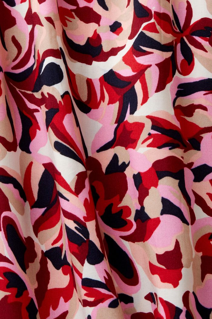 Řasené tubusové midi šaty s květovaným vzorem, DARK RED, detail image number 4