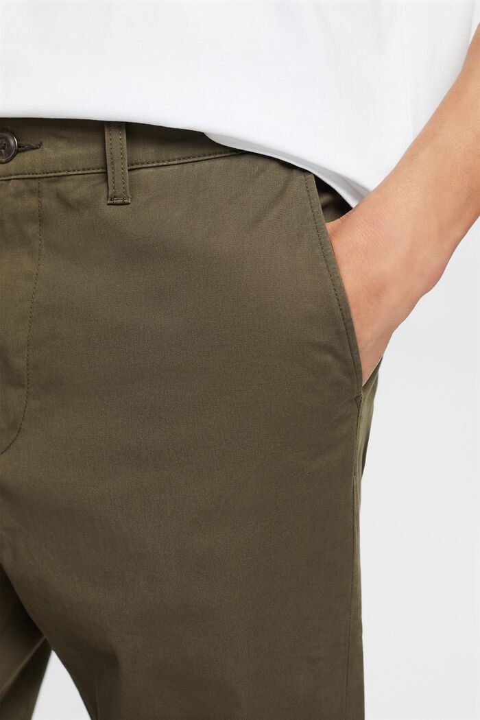 Kalhoty chino, bavlněný kepr, rovný střih, DARK KHAKI, detail image number 4