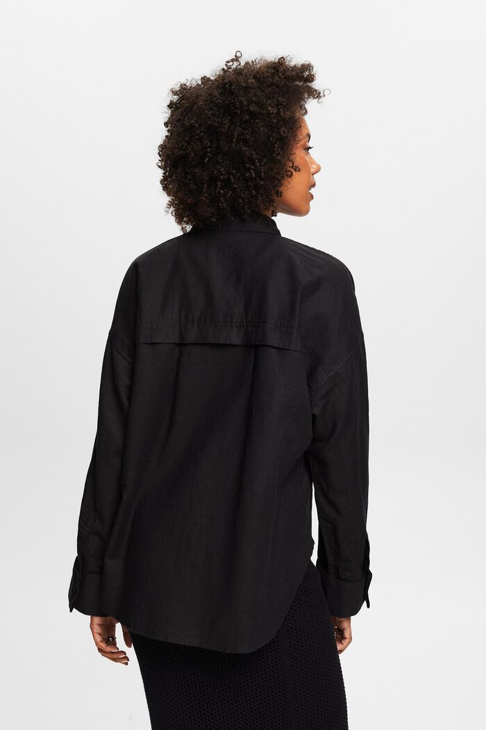 Košilová halenka ze směsi bavlny a lnu, BLACK, detail image number 2