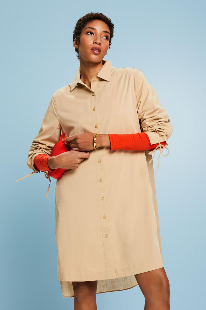 Košilové midi šaty ze zmačkaného materiálu, SAND, detail image number 0