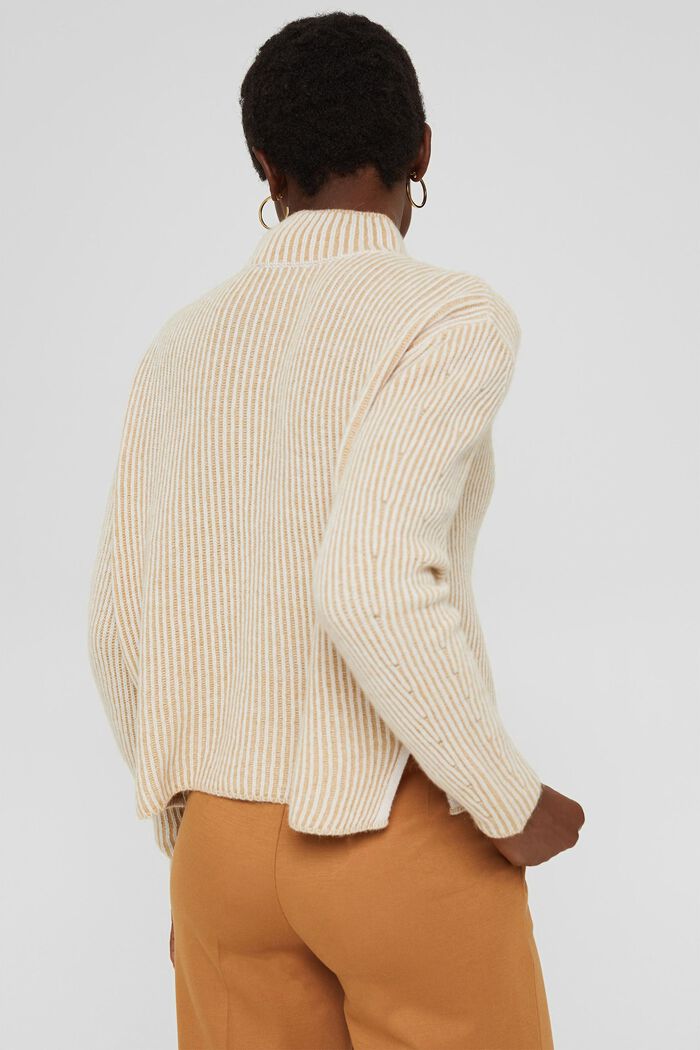 Ze směsi s vlnou: žebrový pulovr s dvoubarevným vzhledem, KHAKI BEIGE, detail image number 3