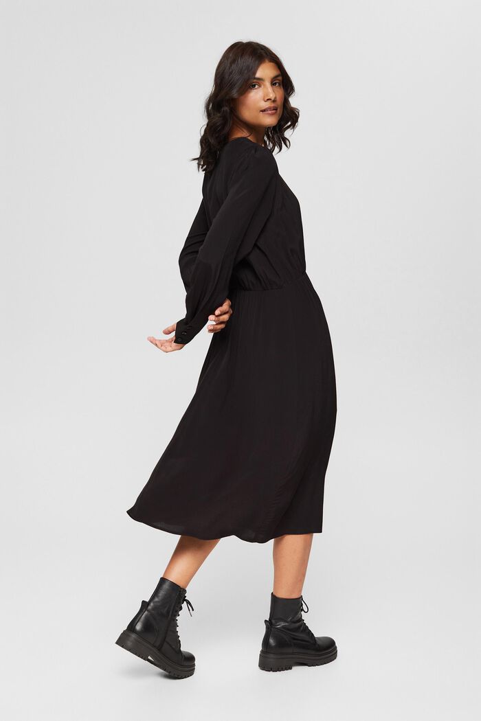 Midi šaty s elastickým pasem, LENZING™ ECOVERO™, BLACK, detail image number 2