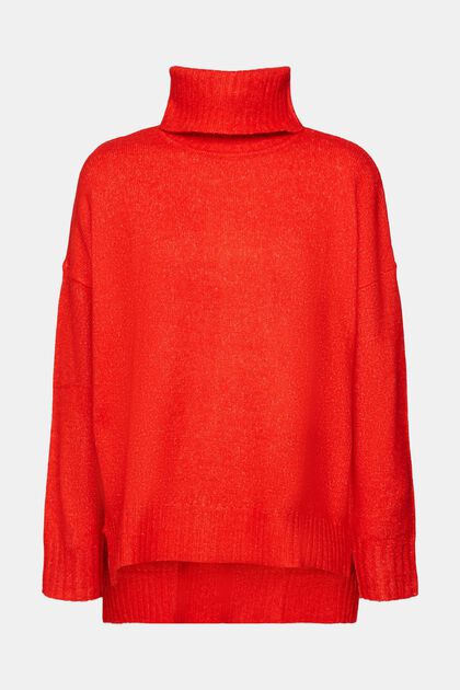 Pletený pulovr s rolákem, RED, overview