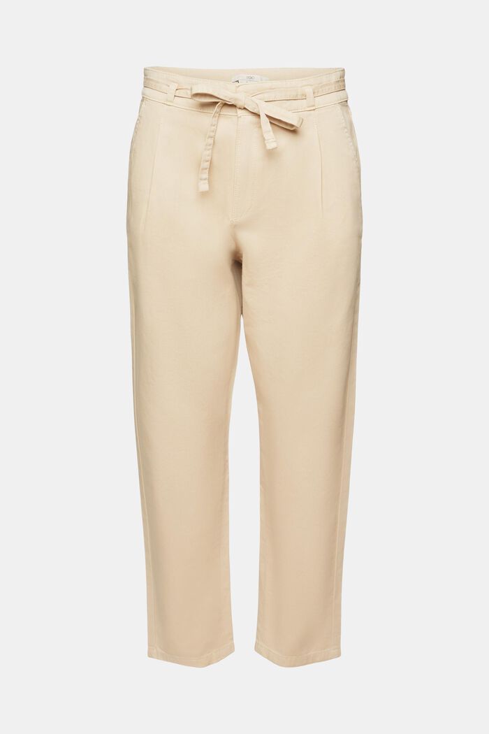 Kalhoty se sklady v pase s opaskem, z bavlny pima, BEIGE, detail image number 7