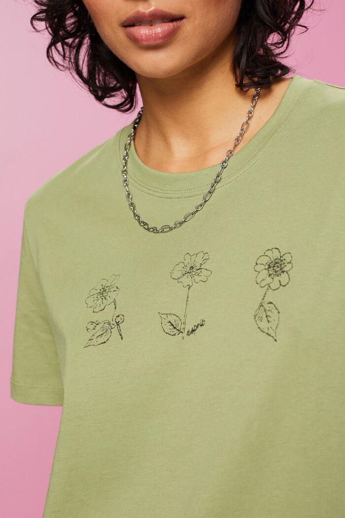 Bavlněné tričko s květinovým potiskem, PISTACHIO GREEN, detail image number 2