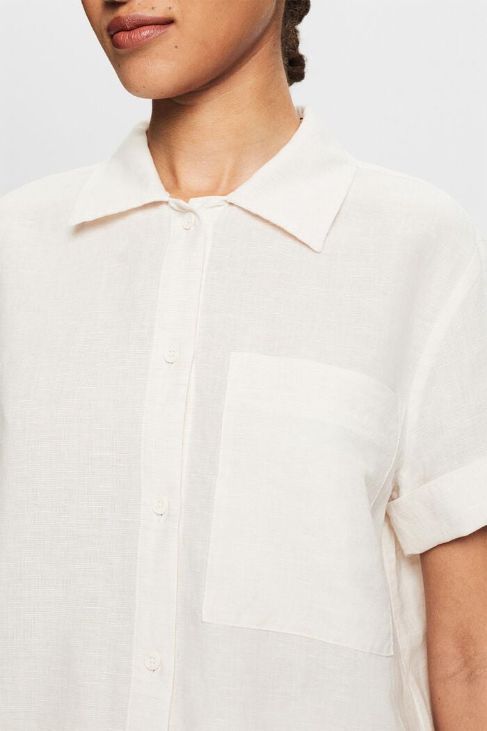 Košilová halenka ze směsi bavlny a lnu, CREAM BEIGE, detail image number 3