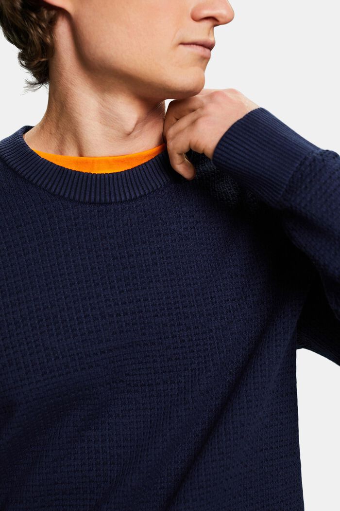 Strukturovaný pulovr s kulatým výstřihem, NAVY BLUE, detail image number 3