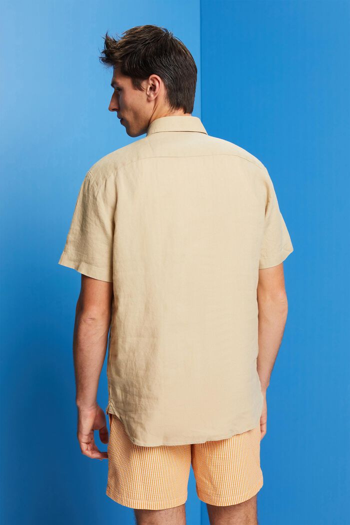 Lněná košile s krátkým rukávem, SAND, detail image number 3