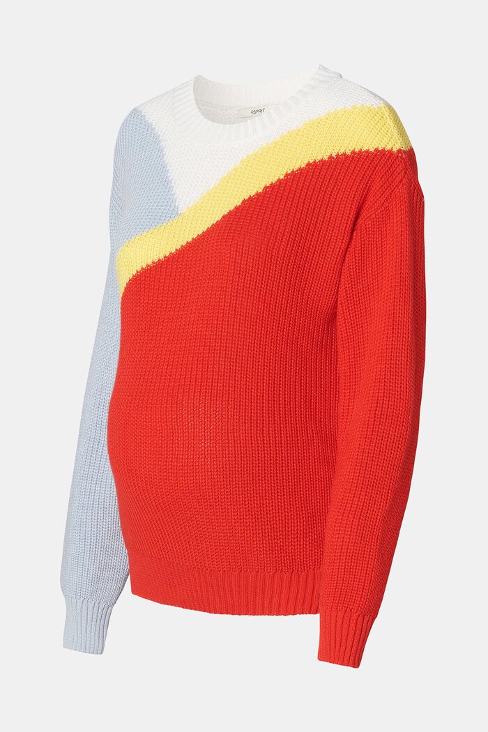 Pletený svetr s barevnými bloky, bio bavlna, RED, detail image number 4