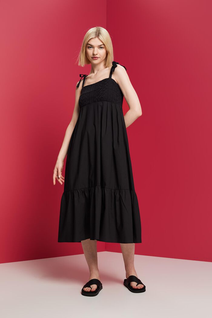 Midi šaty s vyšíváním, LENZING™ ECOVERO™, BLACK, detail image number 0