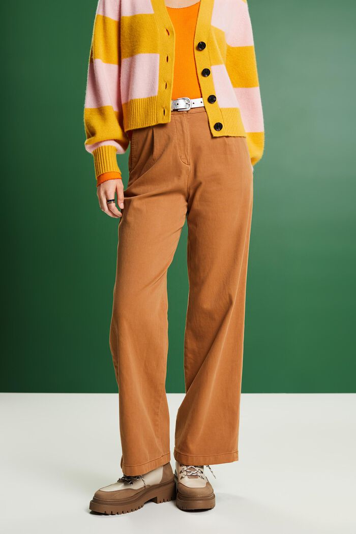 Kalhoty chino širokého střihu s vysokým pasem, CARAMEL, detail image number 0