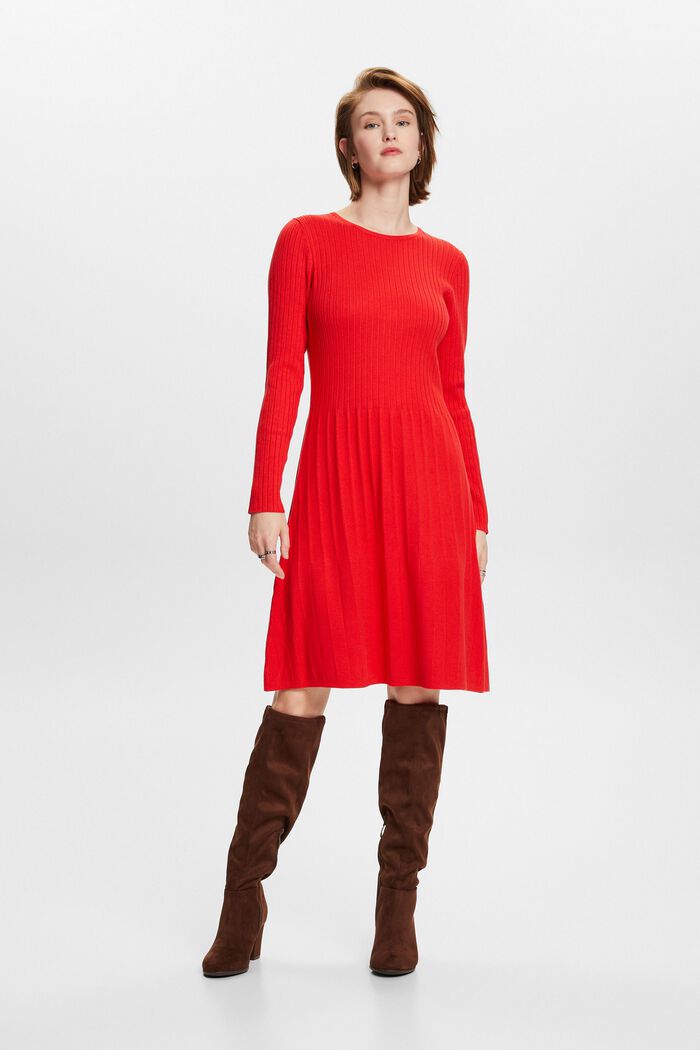 Plisované šaty z žebrovaného úpletu, RED, detail image number 0