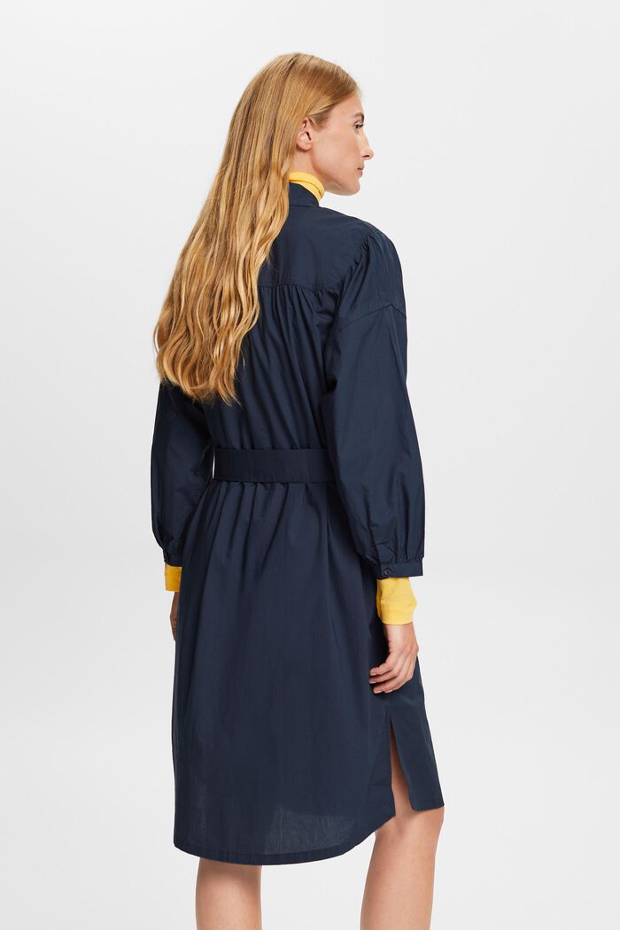 Košilové šaty s vázačkou, 100 % bavlna, PETROL BLUE, detail image number 4