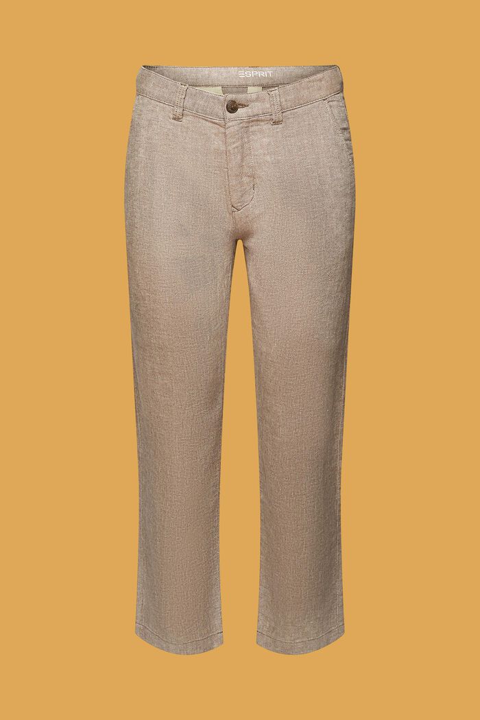 Kalhoty se vzorem rybí kosti, směs bavlny a lnu, DARK BROWN, detail image number 7