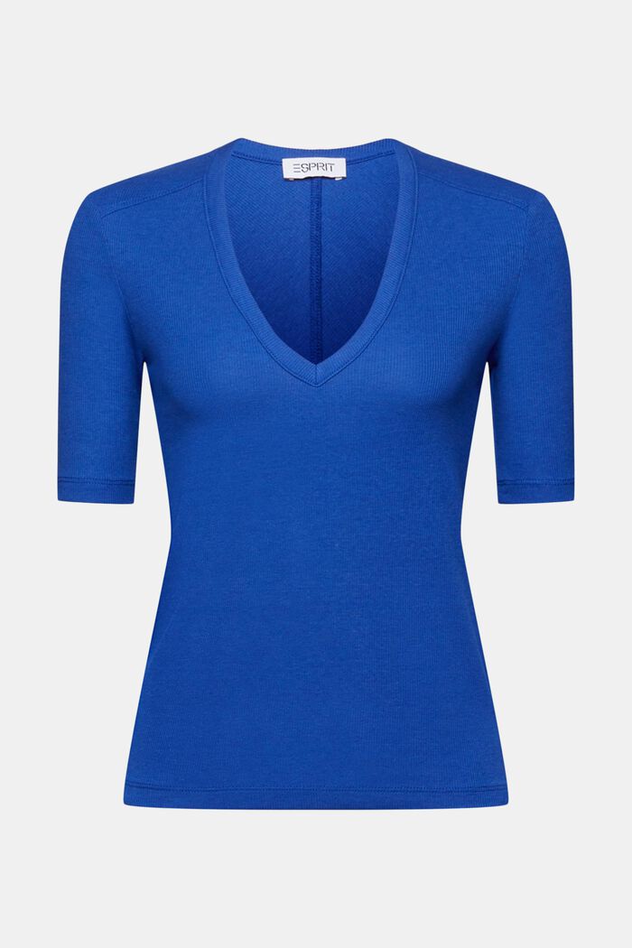 Žebrové tričko se špičatým výstřihem, BRIGHT BLUE, detail image number 5