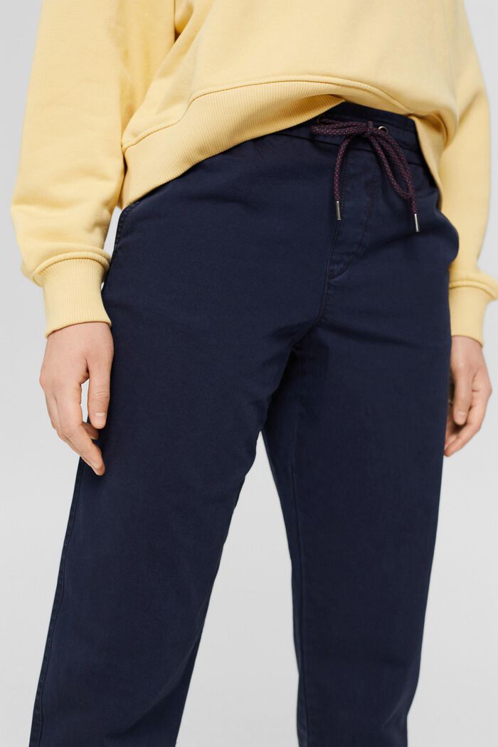 Kalhoty se stahovací šňůrkou v pase, z bavlna pima, NAVY, detail image number 0
