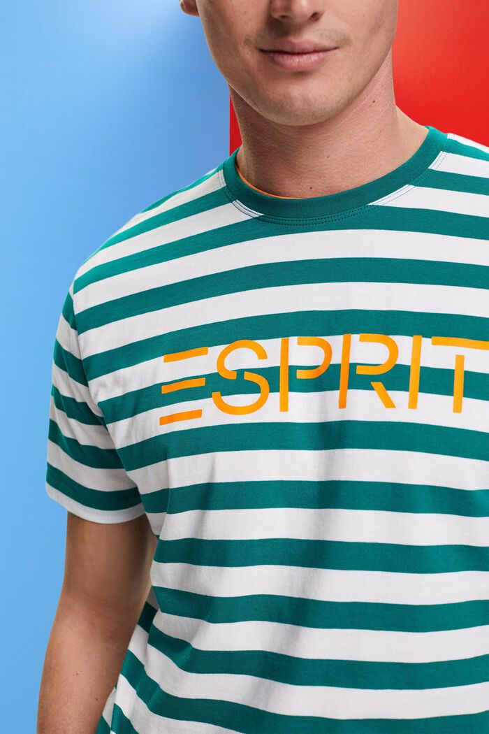 Pruhované bavlněné tričko, EMERALD GREEN, detail image number 2