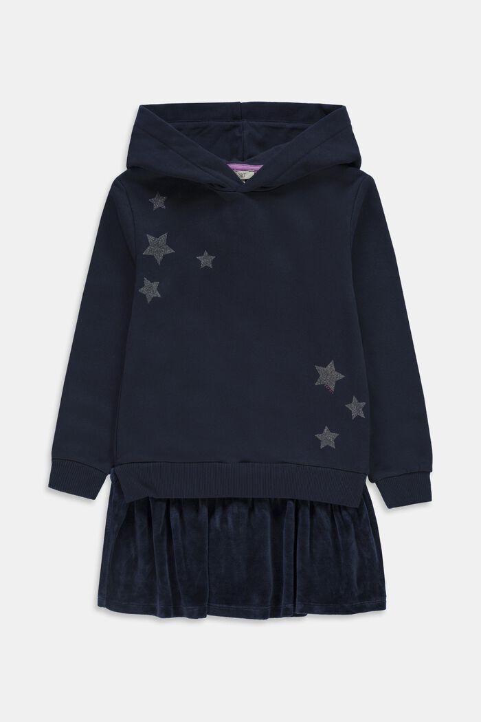 Vrstvené mikinové šaty s kapucí a hvězdami, NAVY, overview