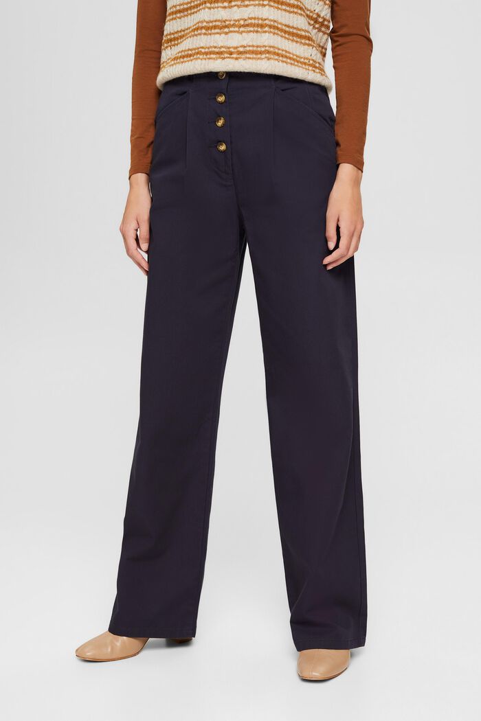 Široké kalhoty s knoflíkovou lištou, 100% bavlna, NAVY, detail image number 0