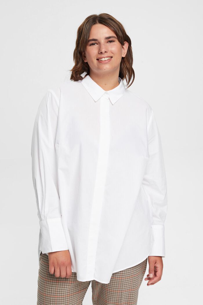 CURVY: bavlněná košilová halenka, WHITE, detail image number 1