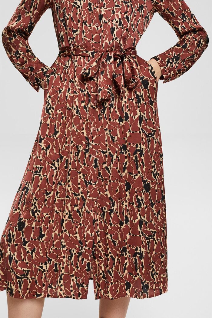 Vzorované šaty se saténovým vzhledem, RUST BROWN, detail image number 2