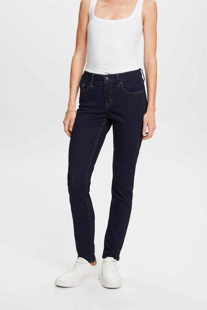 Z recyklovaného materiálu: strečové slim džíny se středně vysokým pasem, BLUE RINSE, detail image number 0