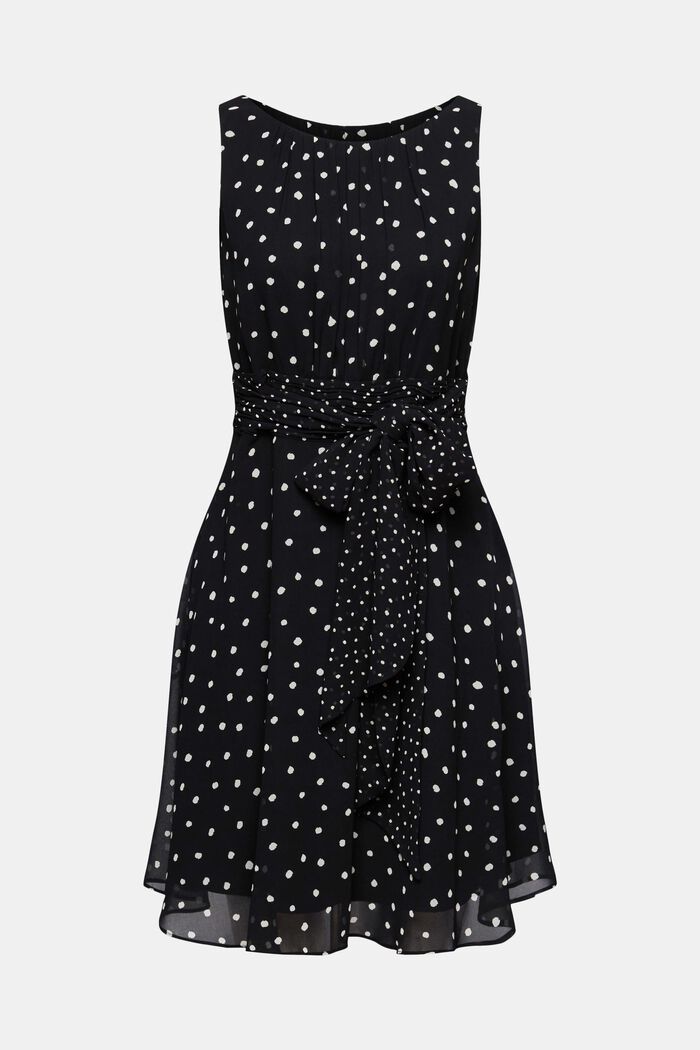 Z recyklovaného materiálu: šifonové šaty s nařaseným pasem, BLACK, detail image number 8