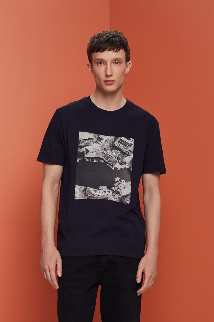 Potištěné žerzejové tričko, 100% bavlna, NAVY, detail image number 0