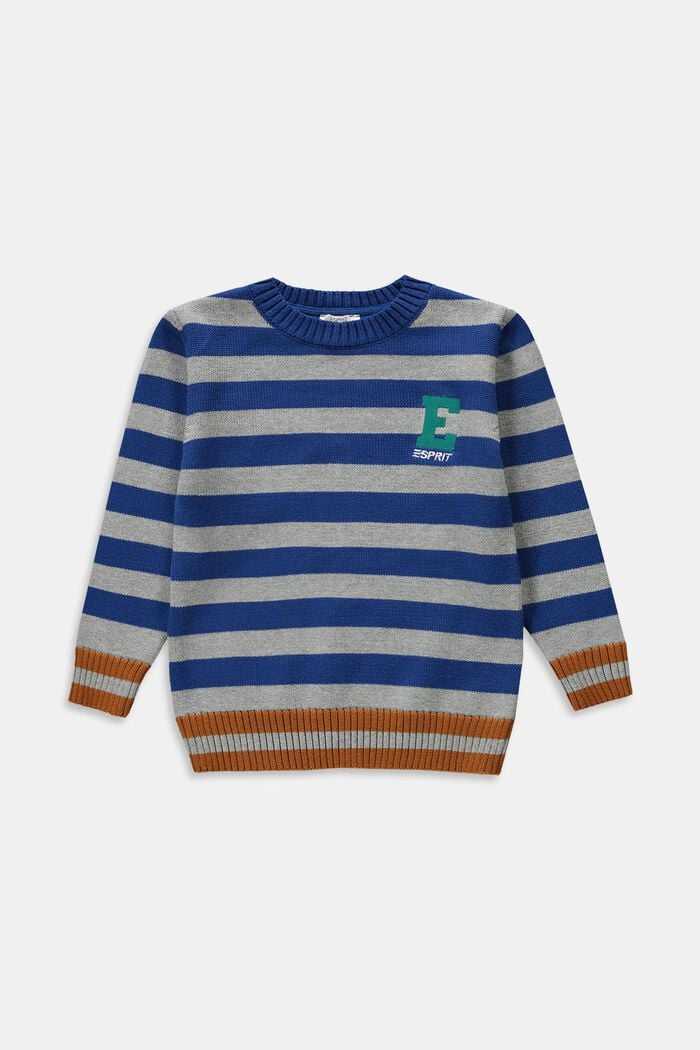 Pruhovaný pulovr s vyšitým logem, BRIGHT BLUE, detail image number 0