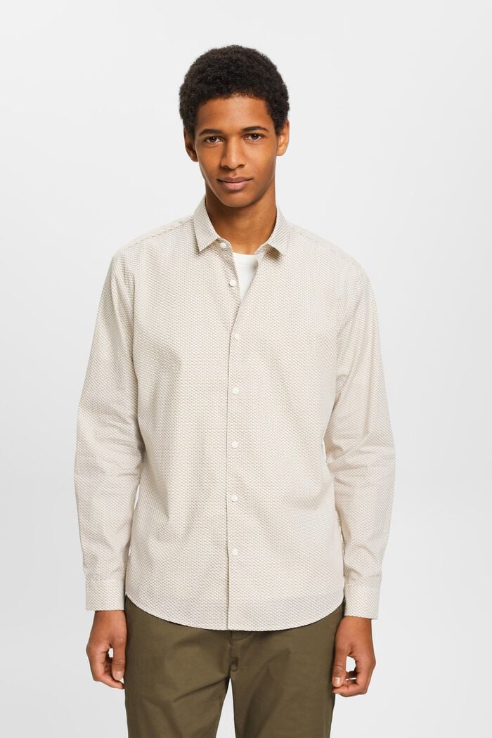 Vzorovaná košile z udržitelné bavlny, KHAKI BEIGE, detail image number 0