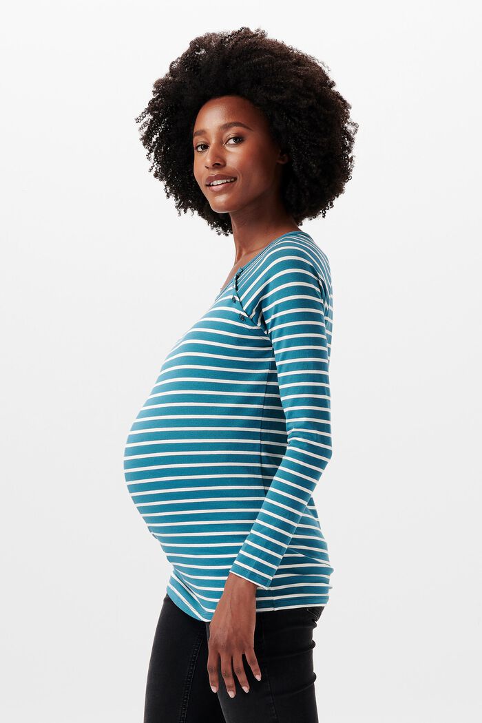 Pruhované tričko s dlouhým rukávem a úpravou na kojení, TEAL BLUE, detail image number 4